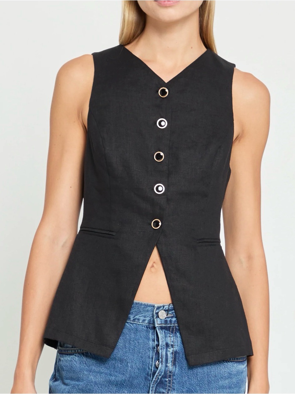 Reformation | Annabel Linen Black Vest
